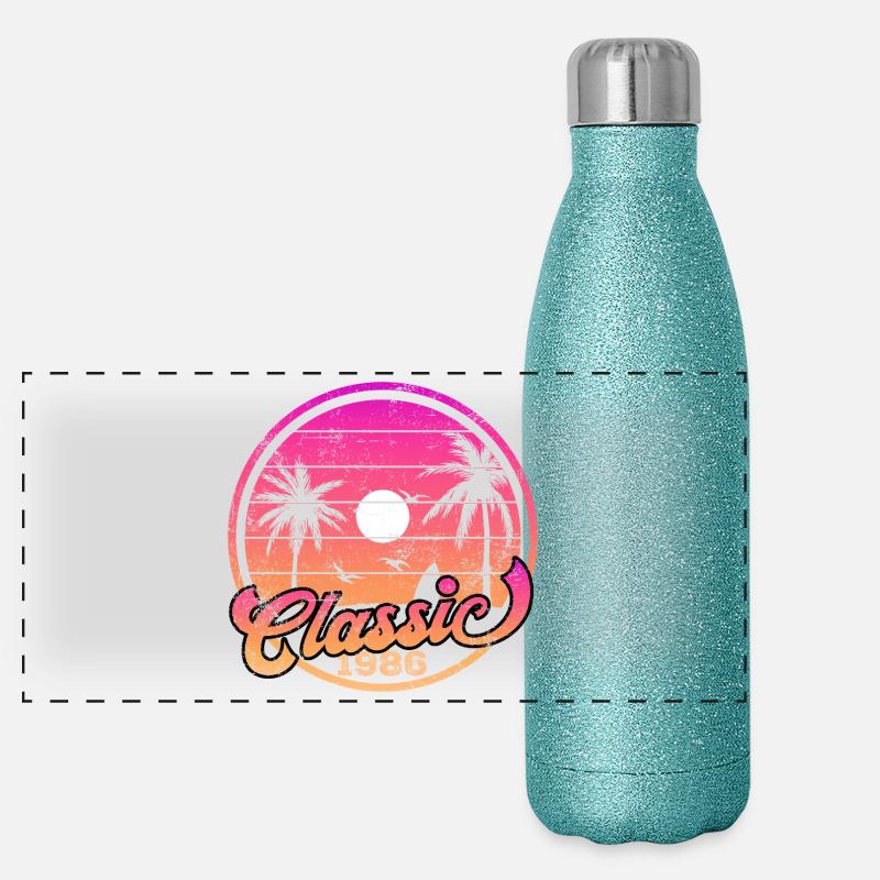Classic 1986 Sunset Palms Panorama Glitzer Isolierflasche 500 ml