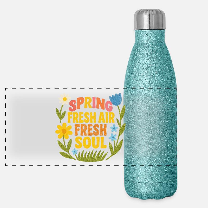 Spring Quote - Panoramic Glitter Thermal Bottle 500 ml - blue glitter