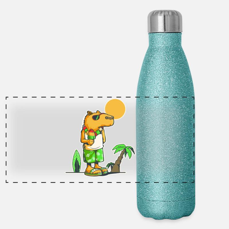 Capybara am Strand Panorama Glitzer Isolierflasche 500 ml