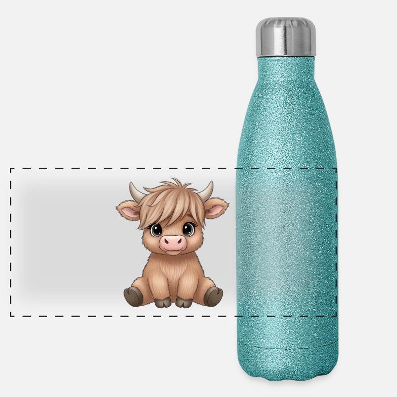 Bébé vache avec poney en poney Gourde isotherme panoramique pailletée 500 ml