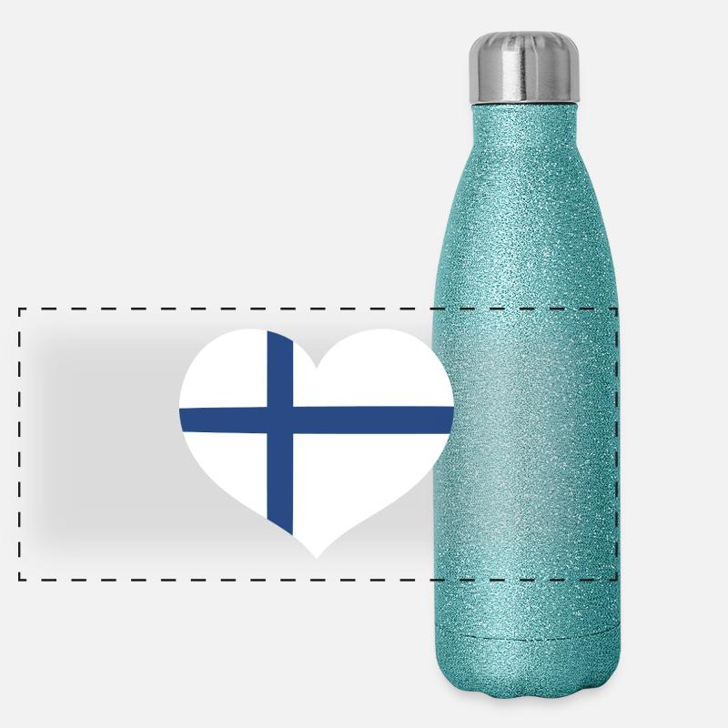 Finnlands Flaggenherz Panorama Glitzer Isolierflasche 500 ml
