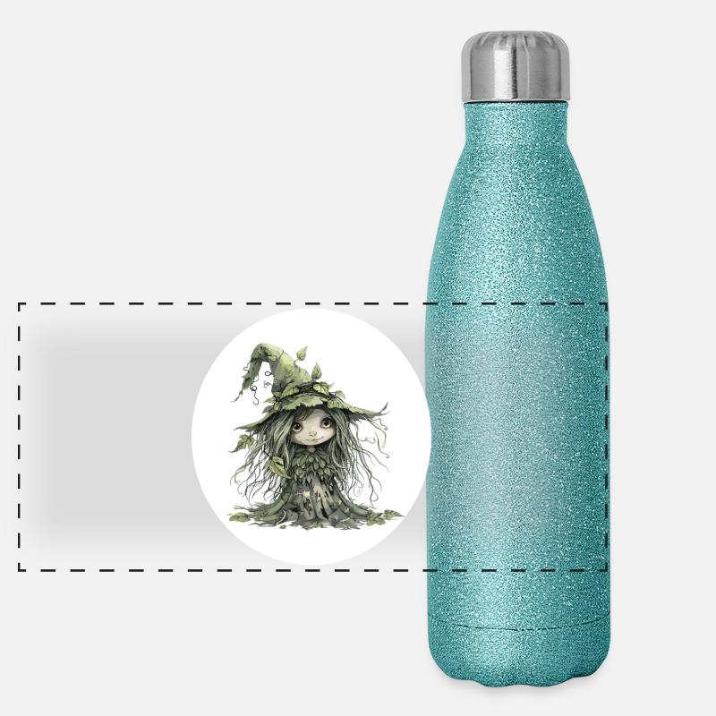 Gobelin fée de la forêt dans la forêt de feuilles Gourde isotherme panoramique pailletée 500 ml