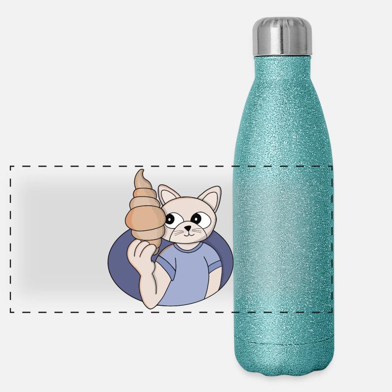 Lustige Croissant-Katze - Panorama Glitzer Isolierflasche 500 ml - Blau Glitzer