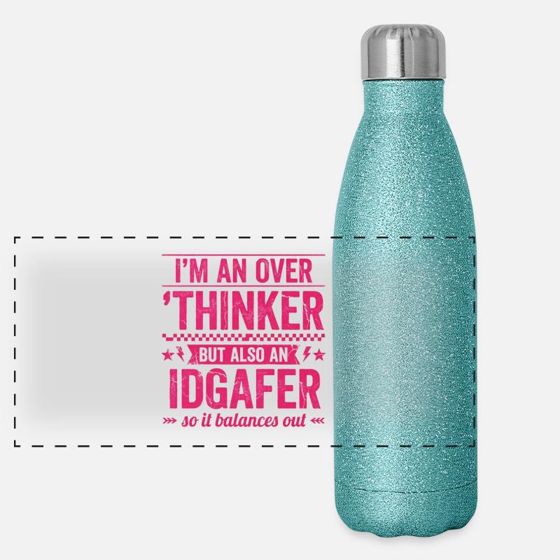 Overthinker & IDGAF – lustiger Spruch für Overthin Panorama Glitzer Isolierflasche 500 ml
