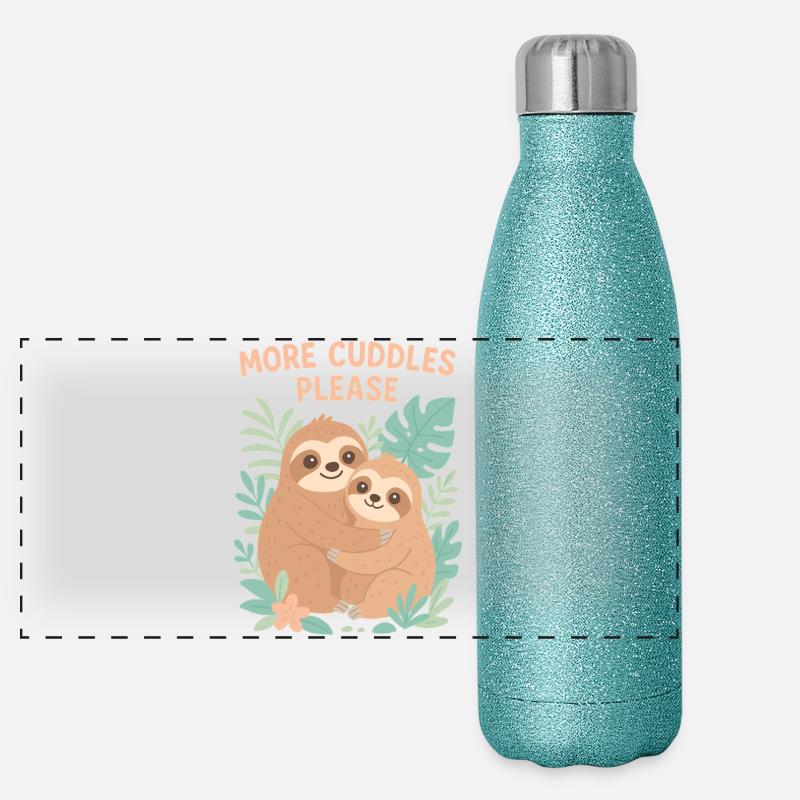 Cute Sloths: More Cuddles Please Design Panoramic Glitter Thermal Bottle 500 ml