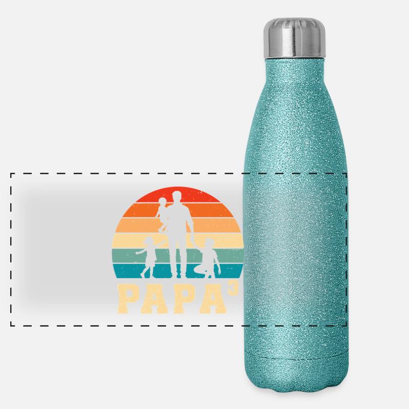 Papa Vater von 3 Kinder Kindern Panorama Glitzer Isolierflasche 500 ml