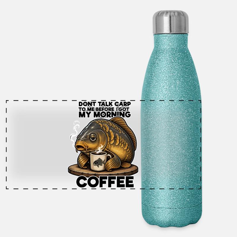 Lustiges Karpfen-Kaffeefischen-Design Panorama Glitzer Isolierflasche 500 ml