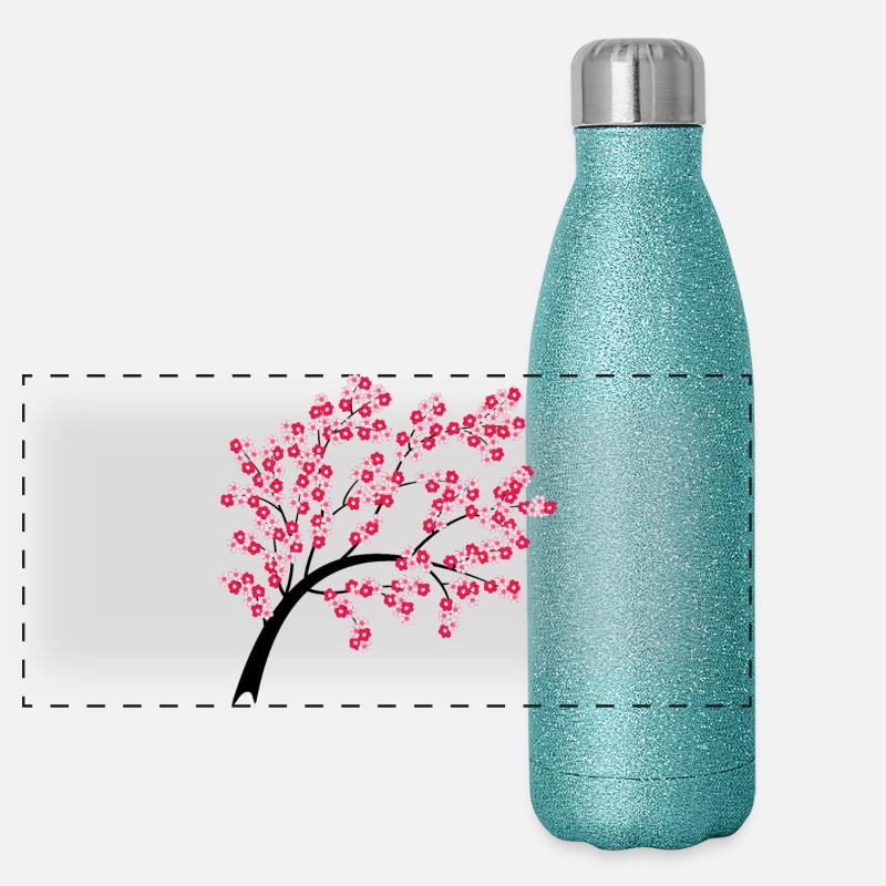 Arche de cerisier en fleurs la nuit Gourde isotherme panoramique pailletée 500 ml