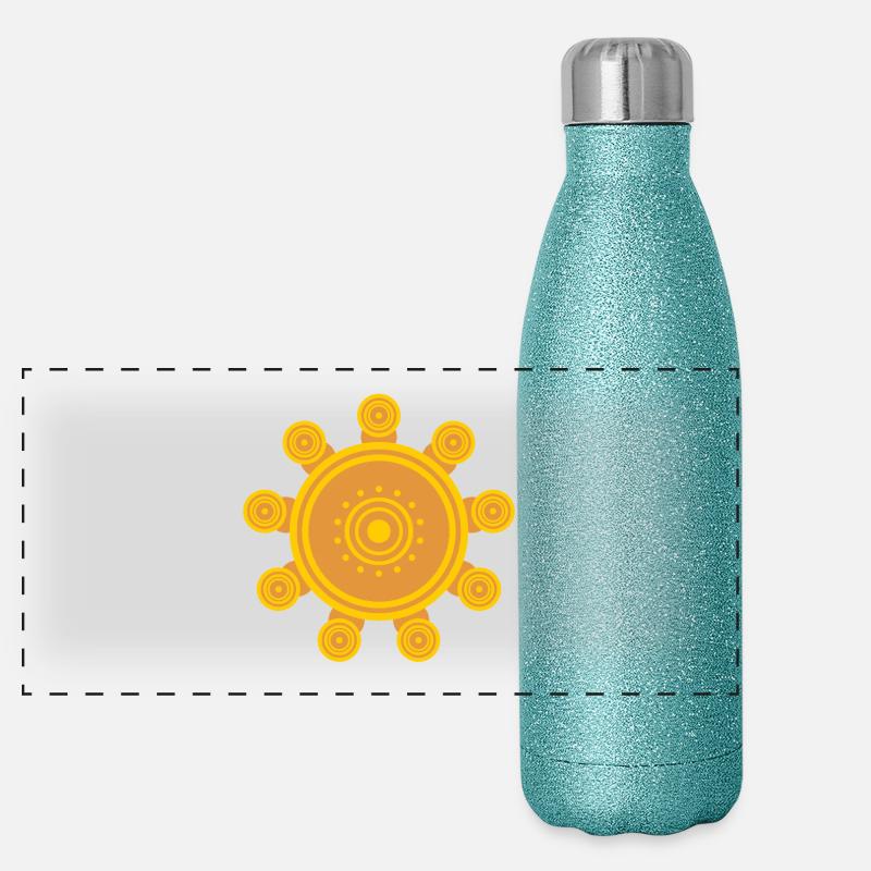 Soleil mandala orange central Gourde isotherme panoramique pailletée 500 ml