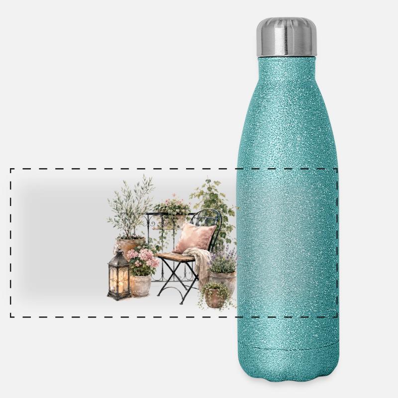 Gemütliche Balkonoase Panorama Glitzer Isolierflasche 500 ml