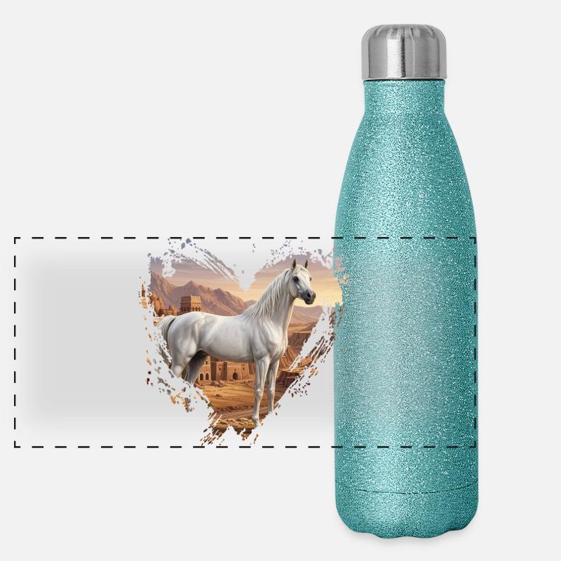 Ein Abbayan-Pferd, Jemen und ein Herz Panorama Glitzer Isolierflasche 500 ml