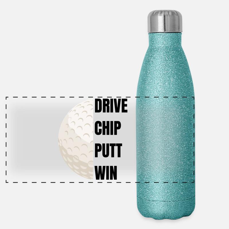 Drive Chip Putt Win - Golfslogan Panorama Glitzer Isolierflasche 500 ml