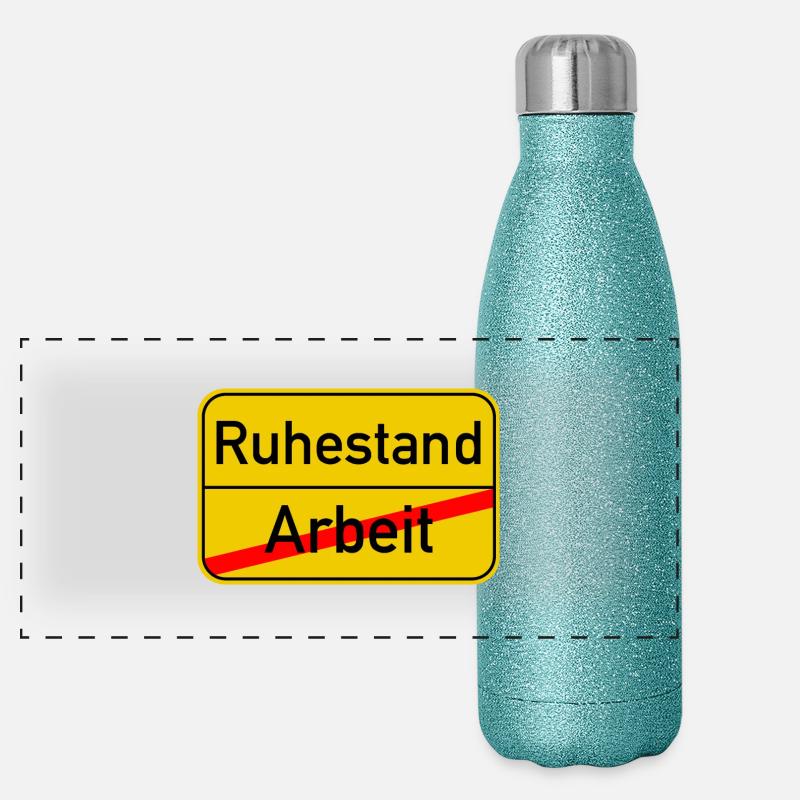 Ortsschild Arbeit - Ruhestand Panorama Glitzer Isolierflasche 500 ml