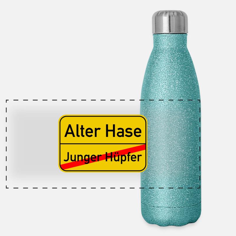 Ortsschild junger Hüpfer - Alter Hase Panorama Glitzer Isolierflasche 500 ml