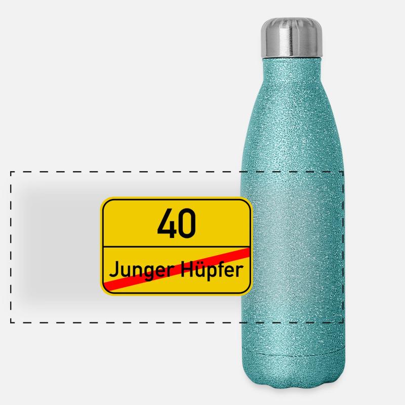 Ortsschild junger Hüpfer - 40 Panorama Glitzer Isolierflasche 500 ml