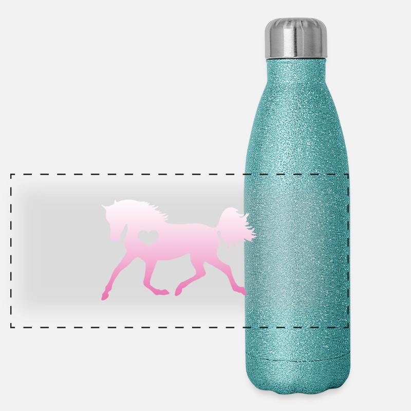 Pferd Herz Pferdeliebhaber Reiten Mädchen Geschenk Panorama Glitzer Isolierflasche 500 ml
