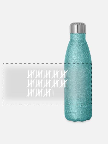 66. Geburtstag Strichliste 66 Jahre alt - Panorama Glitzer Isolierflasche 500 ml - Blau Glitzer - Vorne