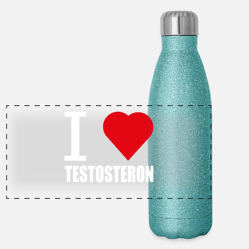 J'AIME TESTOSTÉRONE BLANC Gourde isotherme panoramique pailletée 500 ml