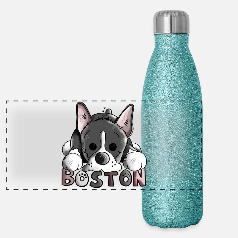 Drôle Boston Terrier Gourde isotherme panoramique pailletée 500 ml