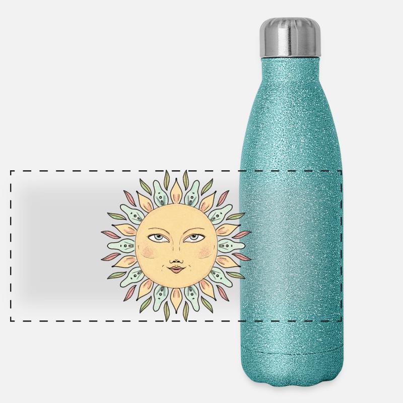 Style Mandala Face de Soleil Gourde isotherme panoramique pailletée 500 ml