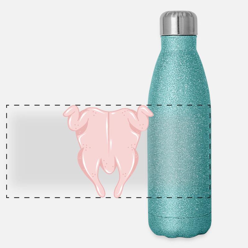 Rohes Brathähnchen – humorvolle Küchenillustration Panorama Glitzer Isolierflasche 500 ml