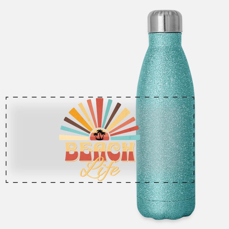 Coucher de soleil tropical sur la plage Gourde isotherme panoramique pailletée 500 ml