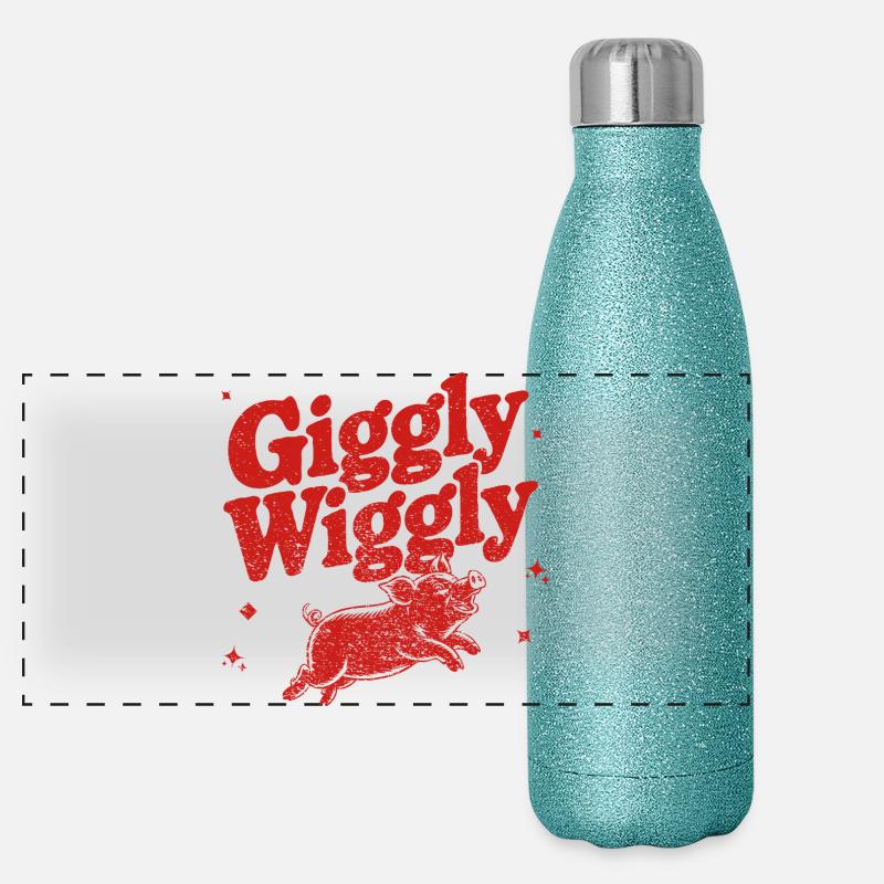 Whimsical Pig Laugh Design Panoramic Glitter Thermal Bottle 500 ml