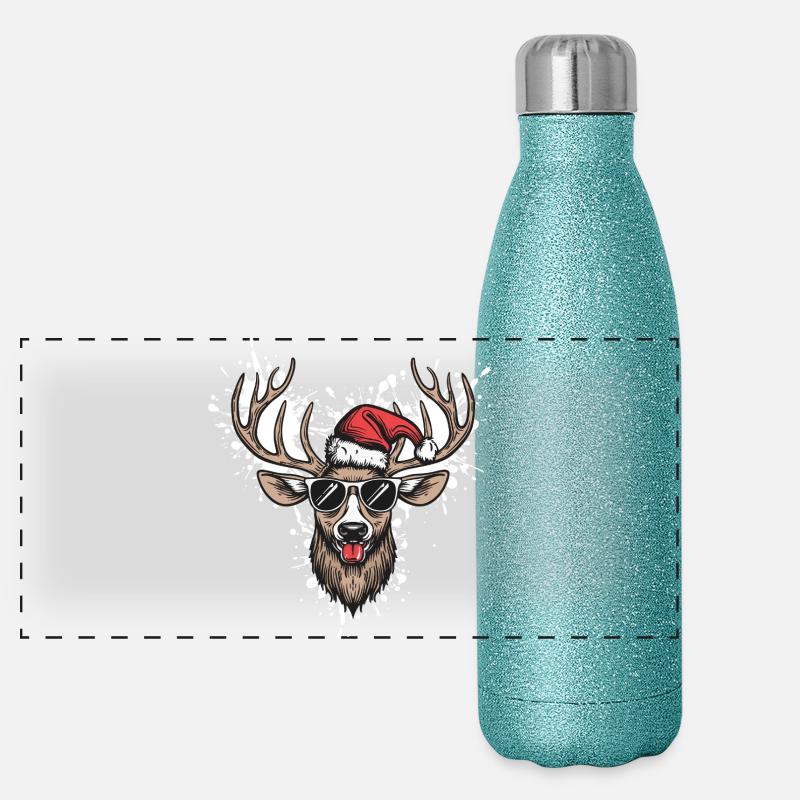 Cerf Noël Drôle Gourde isotherme panoramique pailletée 500 ml