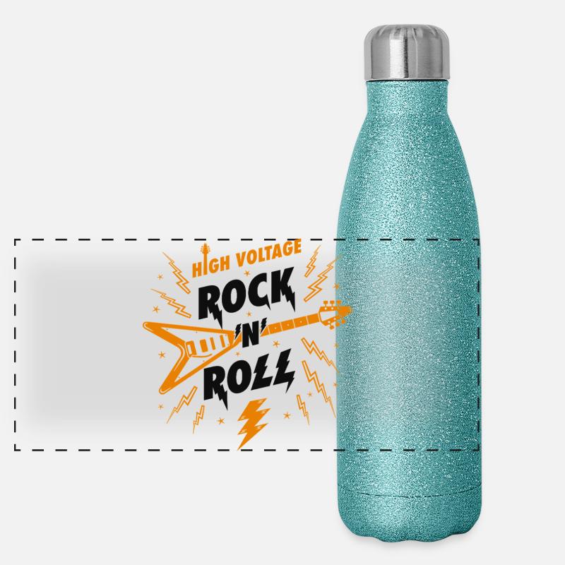 High Voltage Rock N Roll Guitar Panoramic Glitter Thermal Bottle 500 ml