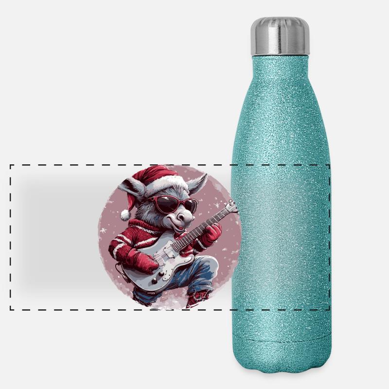 Guitare de Noël Âne Gourde isotherme panoramique pailletée 500 ml