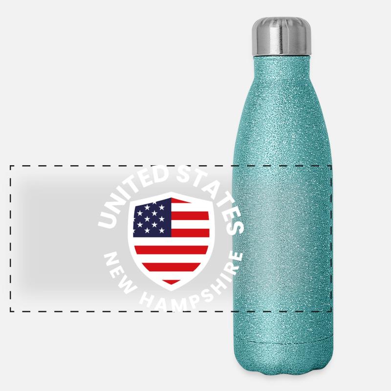 New Hampshire Shield with American Flag Panoramic Glitter Thermal Bottle 500 ml