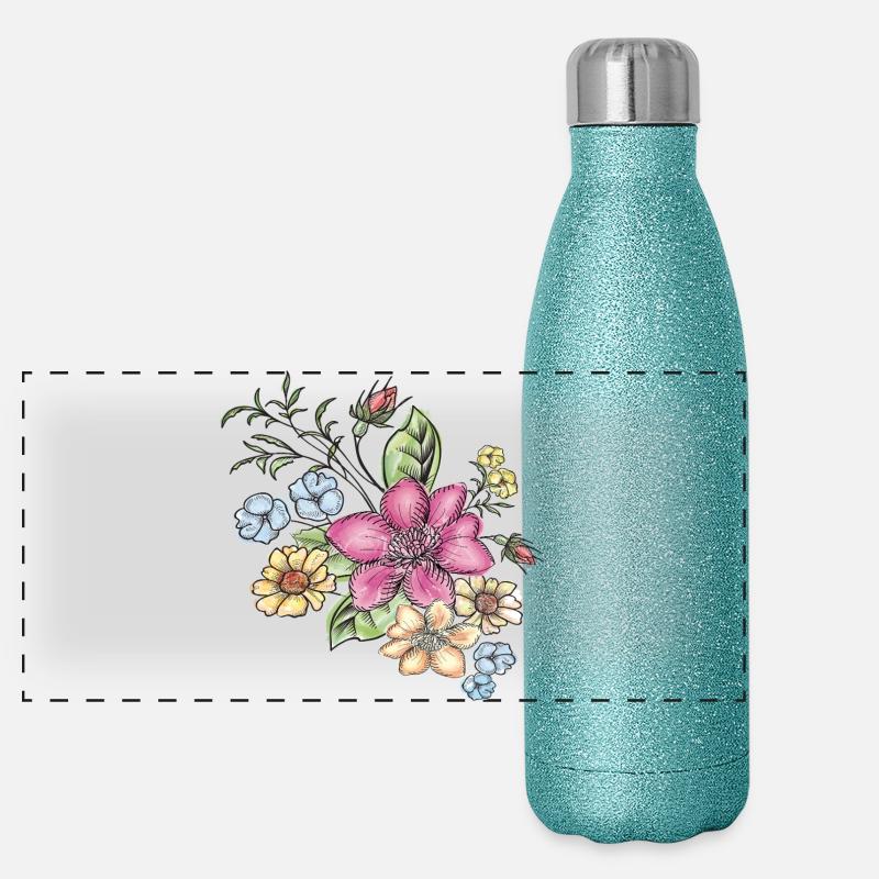 Floral floral pattern Panoramic Glitter Thermal Bottle 500 ml