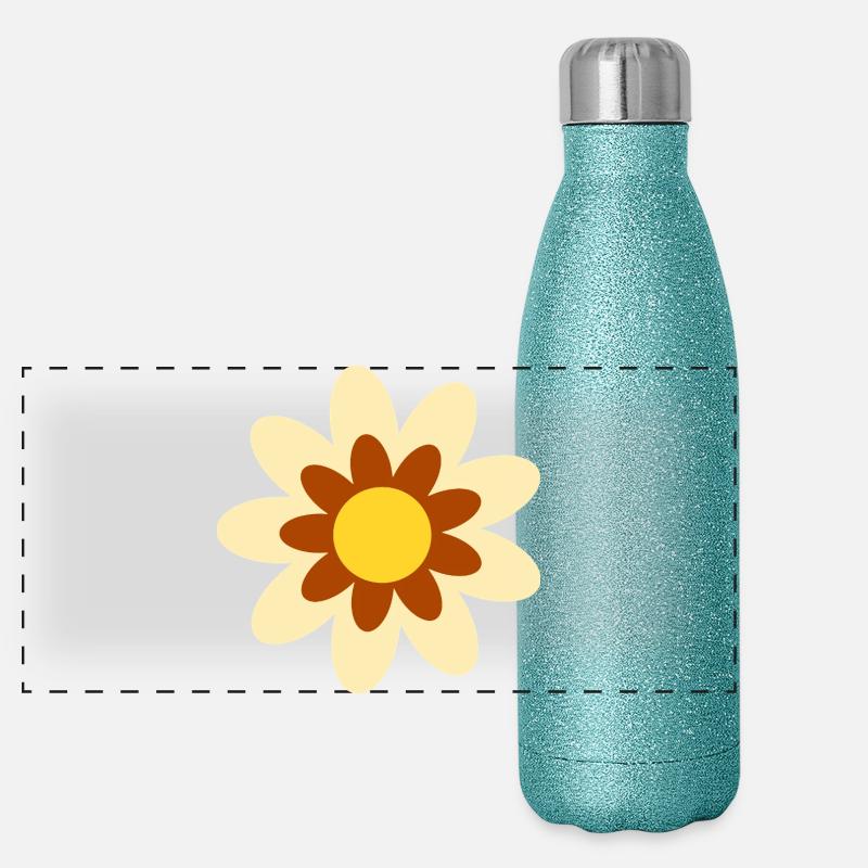 70s Flower Pattern Hippie Gift Panoramic Glitter Thermal Bottle 500 ml