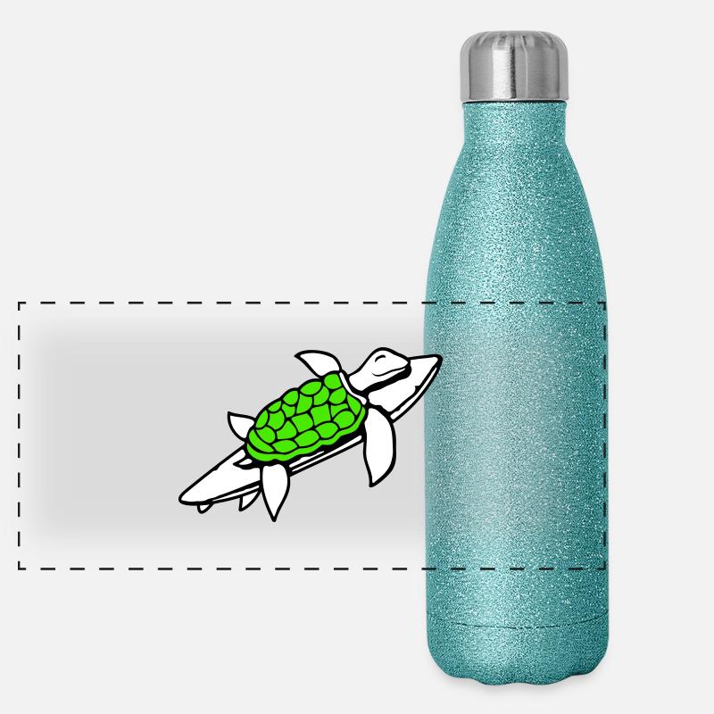 Tortue d’eau Planche de surf Surfeur Surf amusant Gourde isotherme panoramique pailletée 500 ml