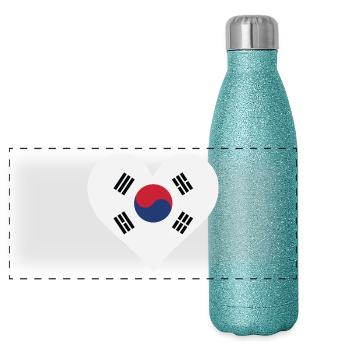 Je aime la Corée du Sud - Gourde isotherme panoramique pailletée 500 ml - paillettes bleues - Devant