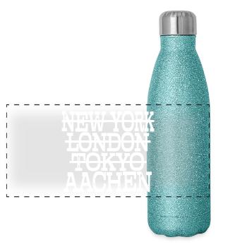 Aachen Liebe - Geschenkidee für Aachener Fan - Panorama Glitzer Isolierflasche 500 ml - Blau Glitzer - Vorne