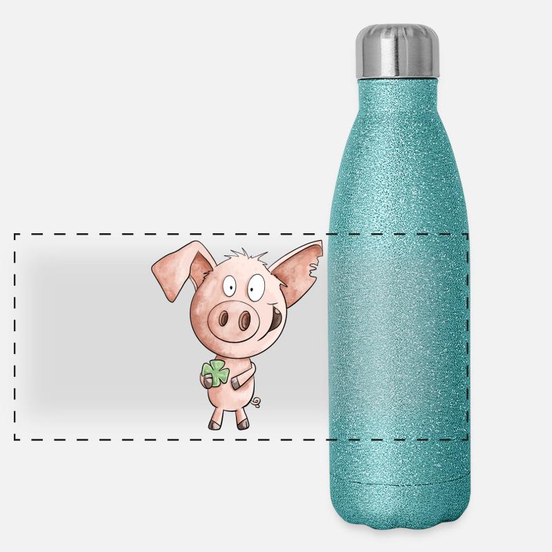 Glück Schwein Mit Kleeblatt Panorama Glitzer Isolierflasche 500 ml