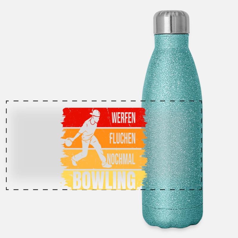 Werfen - Fluchen - Nochmal - Bowling Panorama Glitzer Isolierflasche 500 ml