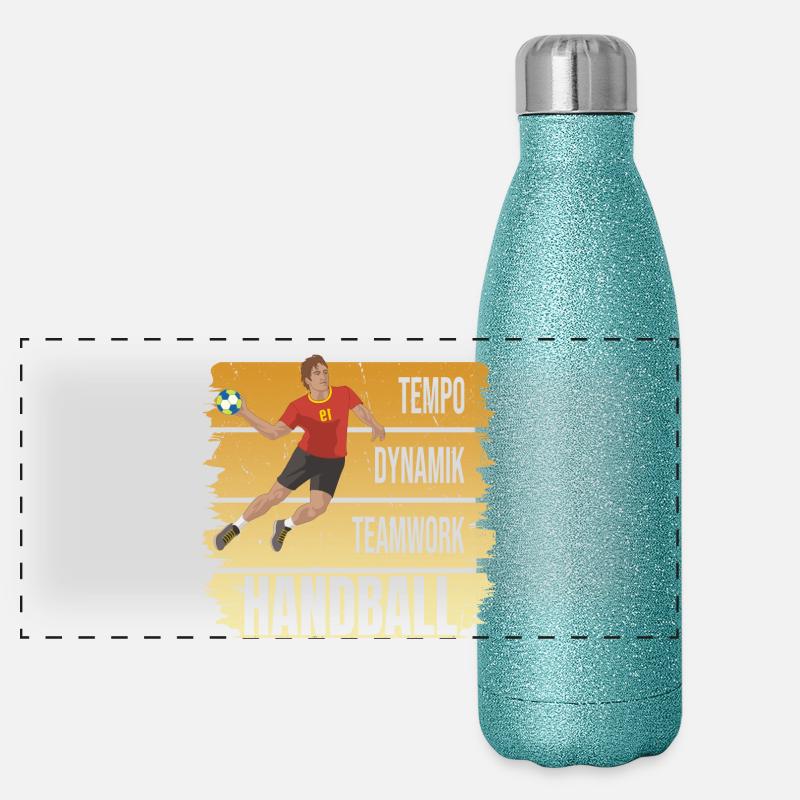 Tempo - Dynamik - Teamwork - Handball Panorama Glitzer Isolierflasche 500 ml