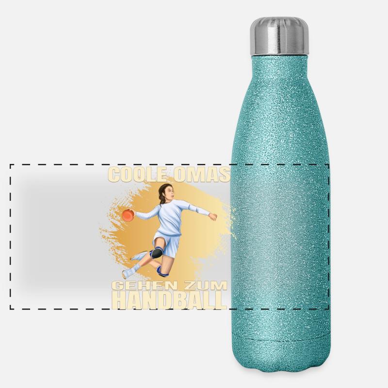 Coole Omas gehen zum Handball Panorama Glitzer Isolierflasche 500 ml