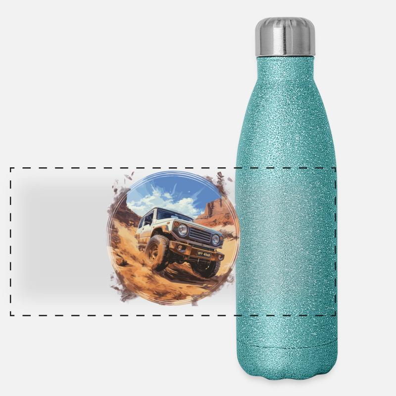 Jimny 4x4 Offroad Car - Panoramic Glitter Thermal Bottle 500 ml - blue glitter