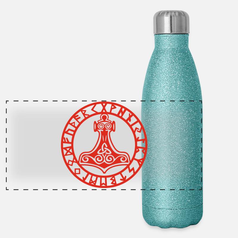 Roter Wikingerhammer Panorama Glitzer Isolierflasche 500 ml