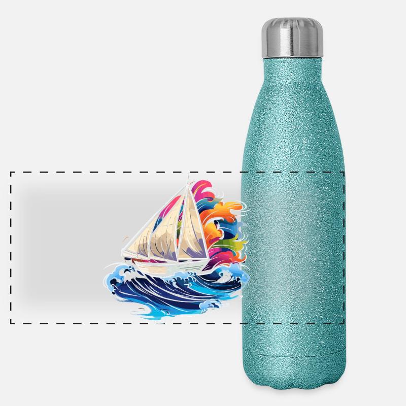 Segeln Synthwave Panorama Glitzer Isolierflasche 500 ml