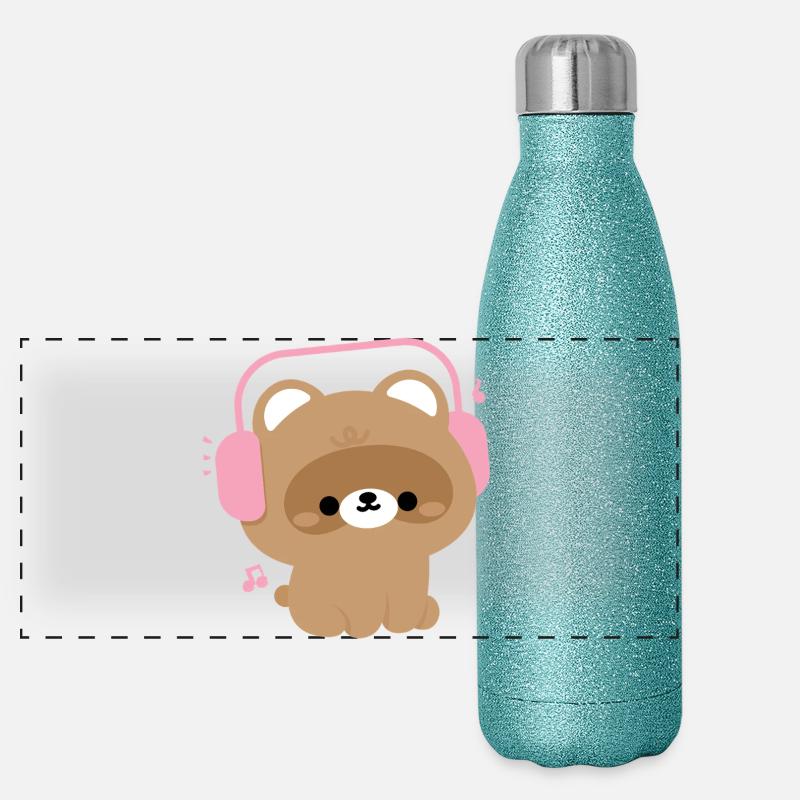 Niedlicher Biber mit Kopfhörer Illustration Panorama Glitzer Isolierflasche 500 ml