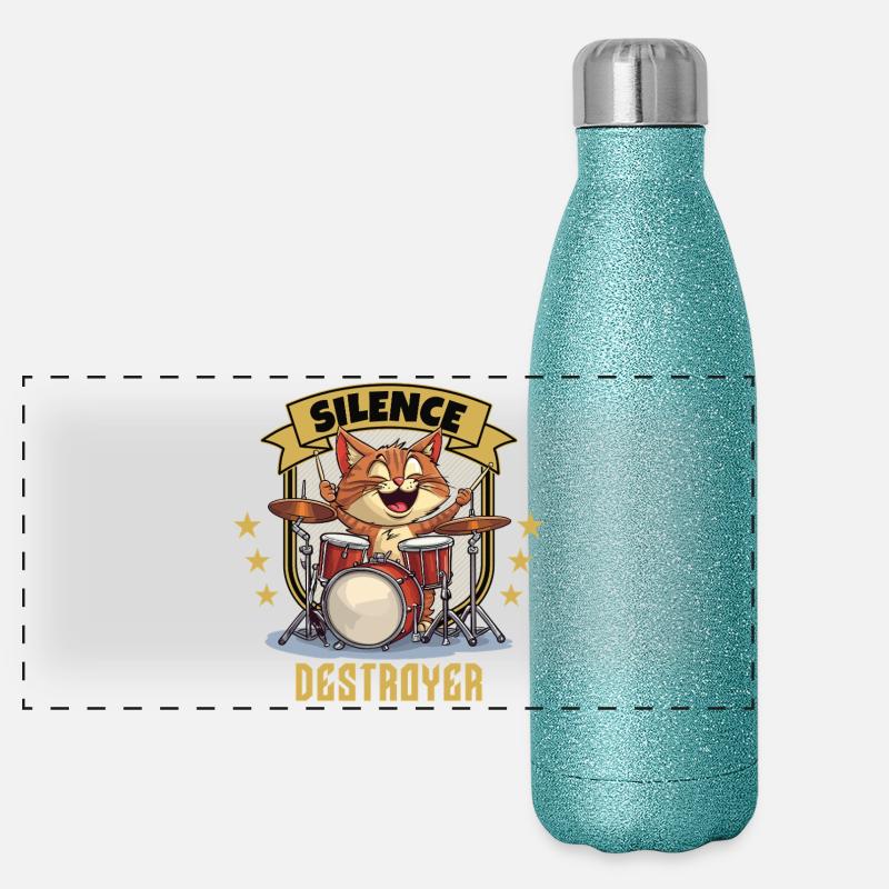 Schlagzeug Drums Silence Destroyer Katze Lustig Panorama Glitzer Isolierflasche 500 ml