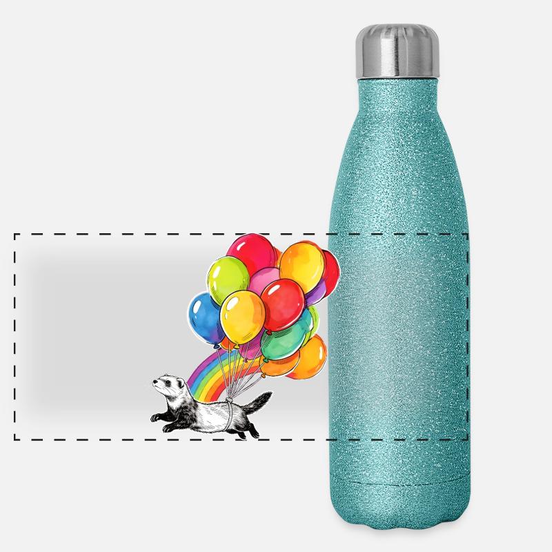 Frettchenballons und Regenbogen Panorama Glitzer Isolierflasche 500 ml