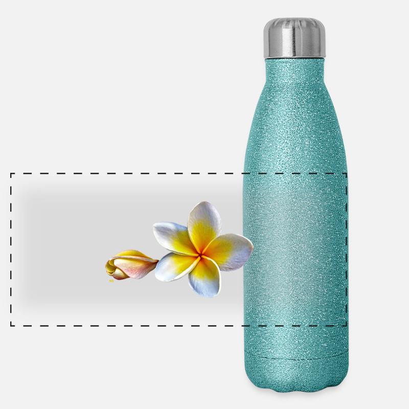 Plumeria blanc ou Frangipanier Gourde isotherme panoramique pailletée 500 ml
