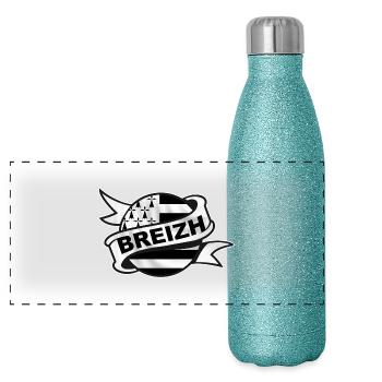 Breizh Bretagne 04 - Gourde isotherme panoramique pailletée 500 ml - paillettes bleues - Devant