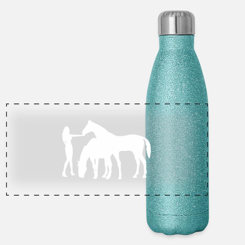 Pferde - Panorama Glitzer Isolierflasche 500 ml - Blau Glitzer