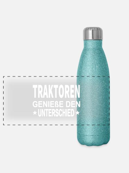 Traktor - Panorama Glitzer Isolierflasche 500 ml - Blau Glitzer - Vorne
